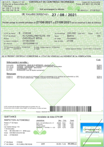 Certificat controle technique